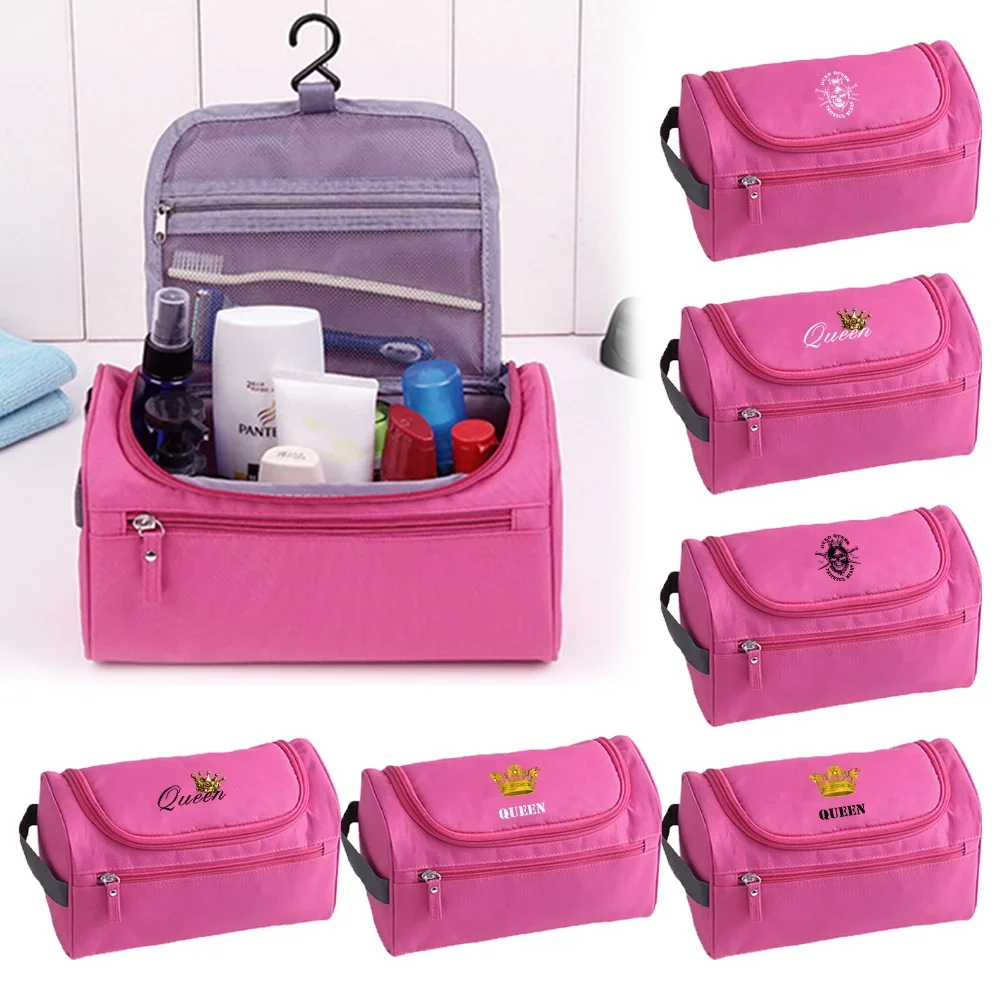 Bolsa de maquillaje, organizador de artículos de tocador, bolsa de cosméticos impermeable de viaje, bolsa de lavado colgante portátil, estuche de belleza de la serie Queen Printing