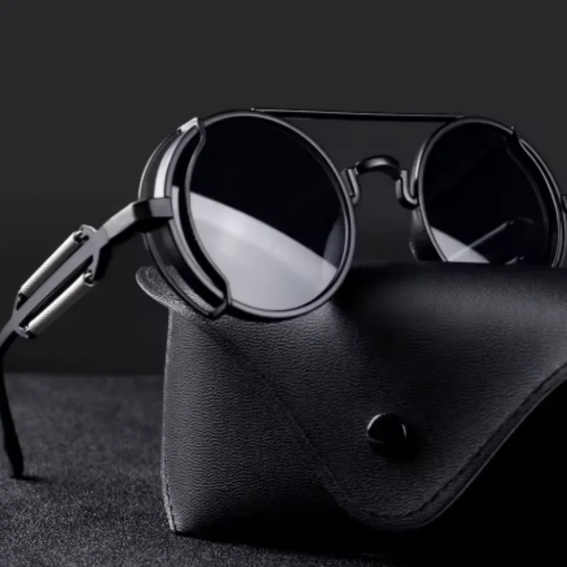 High Quality Gothic Steampunk Sunglasses Polarized Men Women Vintage Round Metal Frame Sun Glasses
