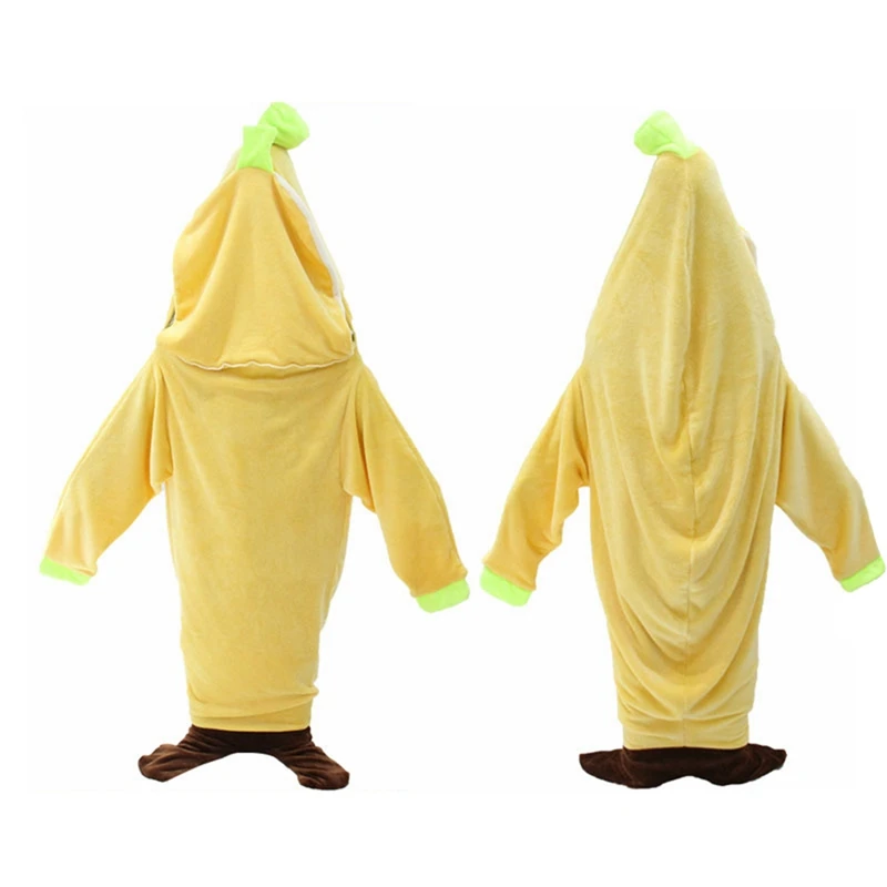 Halloween Banana Fruit Costume Unisex for Men Women Kids Plush Night-robe Funny Jumpsuit Home Wear Pajamas for Party Holiday