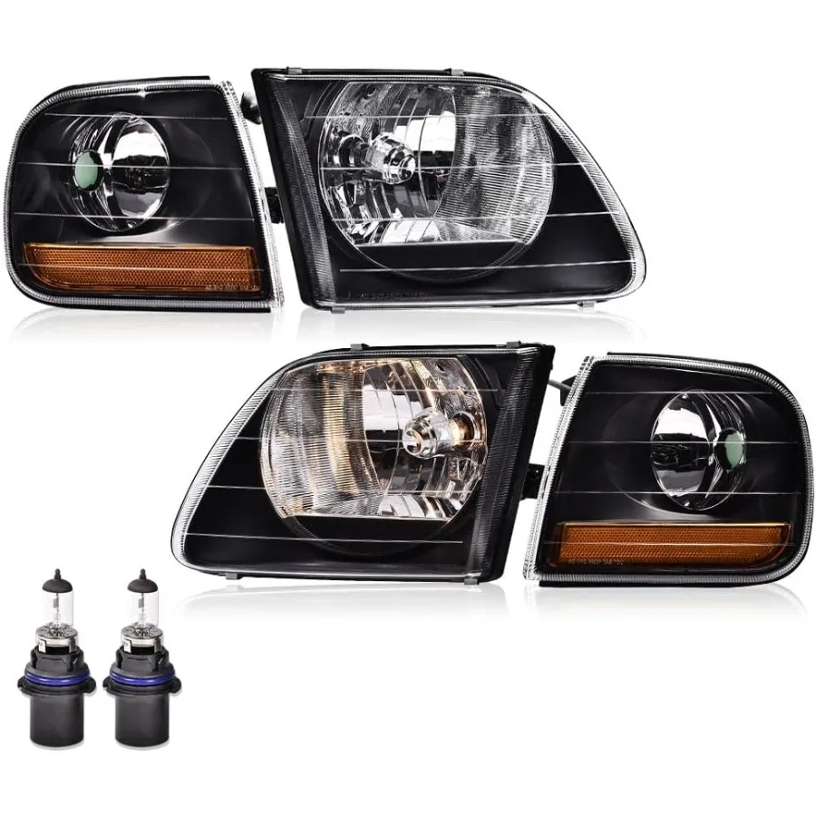 

Headlights Assembly Compatible with Expedition 1997-2002 bumper Headlamp Clear lens Black Housing Amber Reflector
