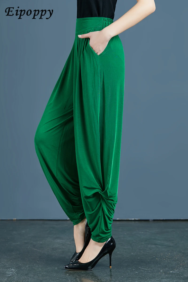 سراويل حريمي خضراء فضفاضة للتنحيف ، سراويل صيفية ، سراويل واسعة الساق ، سراويل متعددة الاستخدامات