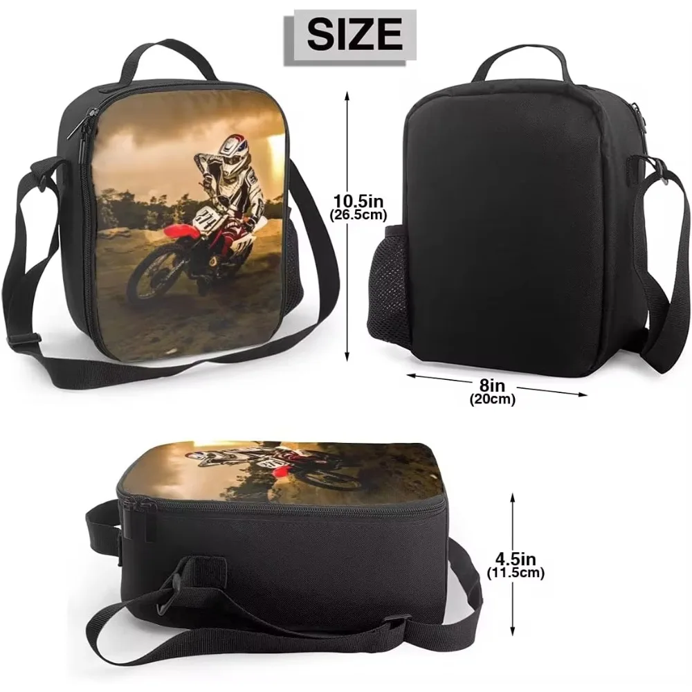 Dirt-Bike Motocross Insulated Lunch Bag Lightweight Motorcycle Reusable Thermal Lunch Bags Motorcyclist Cooler Tote for Boys Men