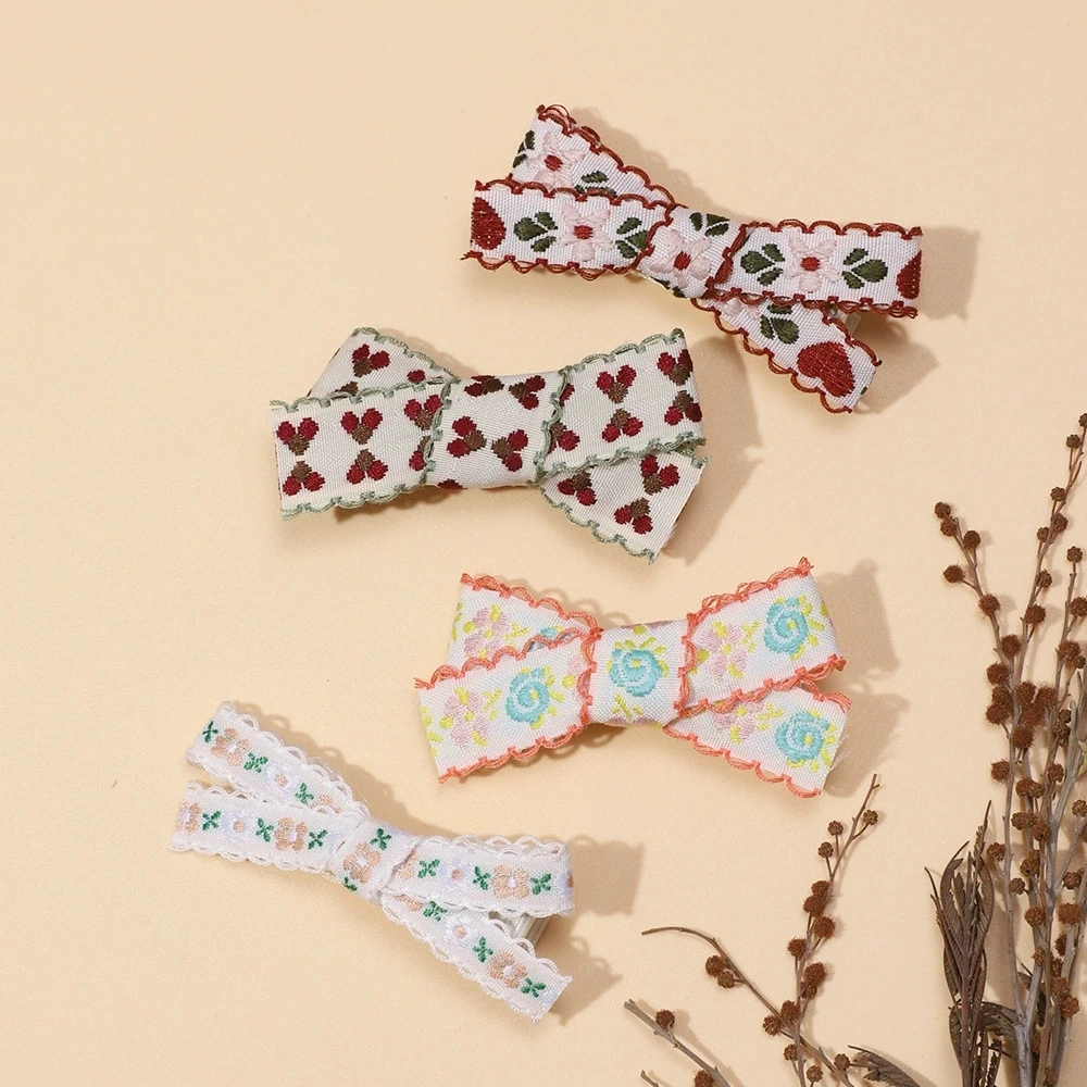 

Baby Hair Clips for Girls Floral Embroided Bow Hairclip Kids Hair Accessories Handmade Hairgrips Hair Holder Kawaii Side Clip