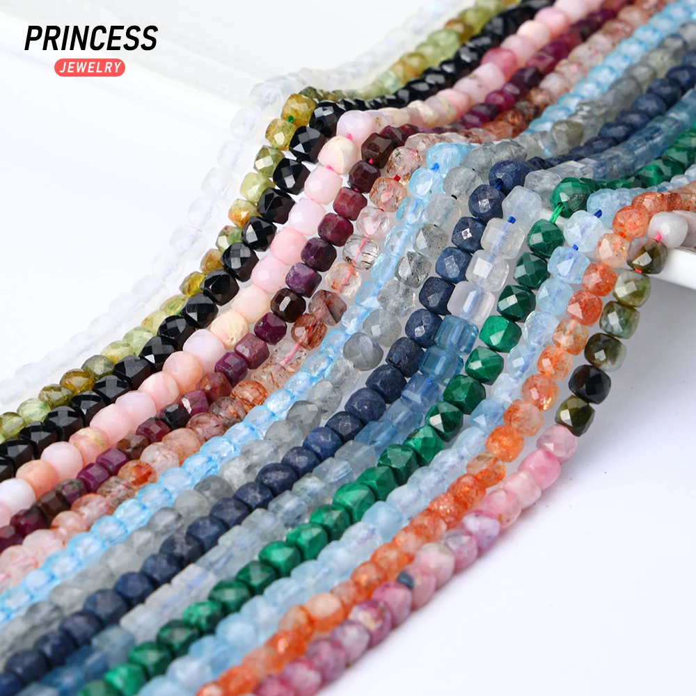 

4mm Natural Cube Faceted Beads Square Beads for DIY Jewelry Making Bracelets Necklaces Malachite Garnet Sapphire Fluorite