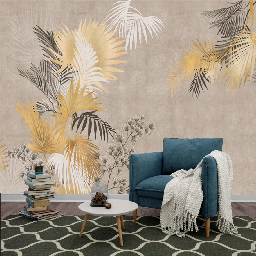 Southeast Asian Rainforest Plant Leaf Wallpaper Grey Purple Blue Banana Leaf Wallpaper Whole House Palm Leaf Decorative Painting