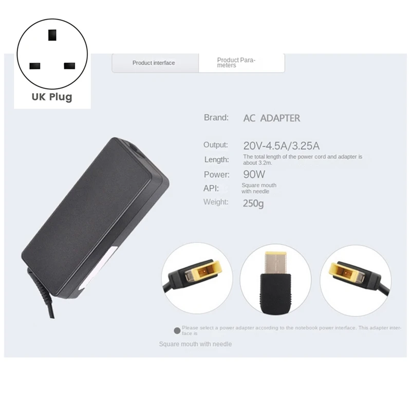 Suitable For Lenovo Notebook Power Adapter 20V 3.25A 65W Computer Charger USB Interface UK Plug