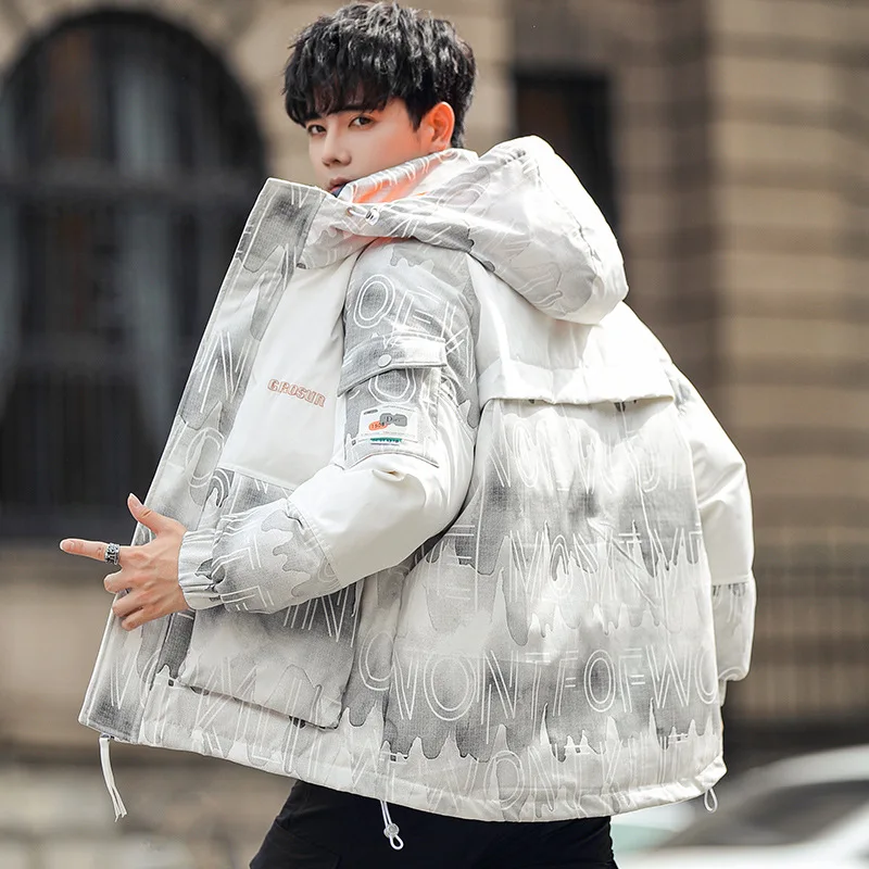 2022 New Men Hooded Down Jacket Short 90% White Duck Down Winter Coat Korean Fashion Thickening Tooling