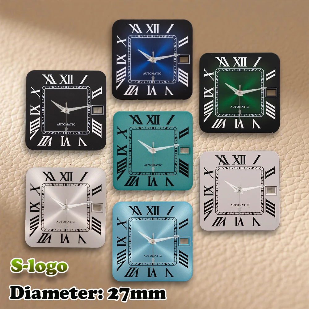 Sロゴ NH35 ムーブメント改造 - 27mm Sロゴ ローマ数字スクエアダイヤル（3時位置リューズ） |   プロ仕様の時計改造アクセサリー