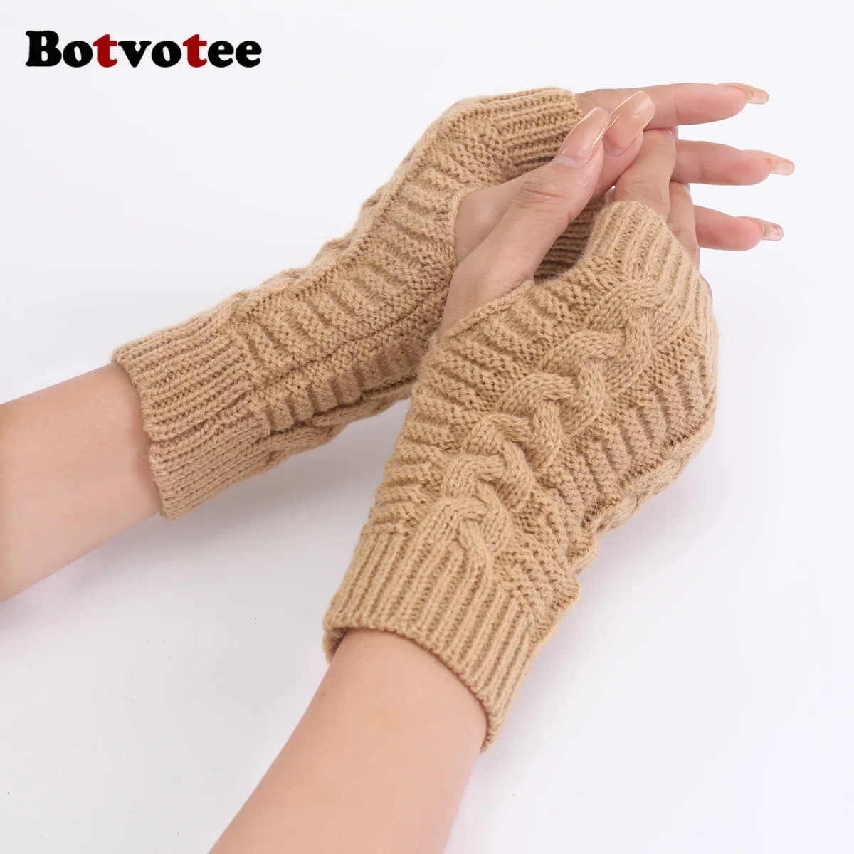 Botvotee Half Finger winter Gloves for Women Winter Soft Warm Knitting Arm Gloves Soft Warm Fingerless Unisex Mitten Guantes