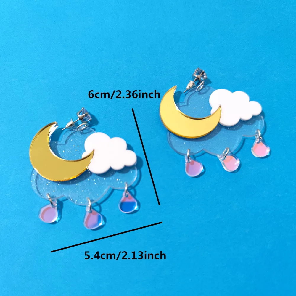 KUGUYS Moon Clouds Rain Dangle Earrings for Women Girls Acrylic Jewelry Fashion Cute Accessories