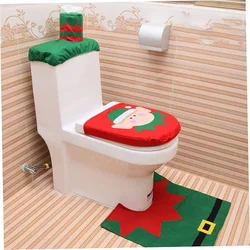 3pcs/set Christmas Toilet Mat And Cover, Elf Bathroom Layout Mat Toilet U-Shape Mat Toilet Water Tank Tissue Cover Xmas Decor