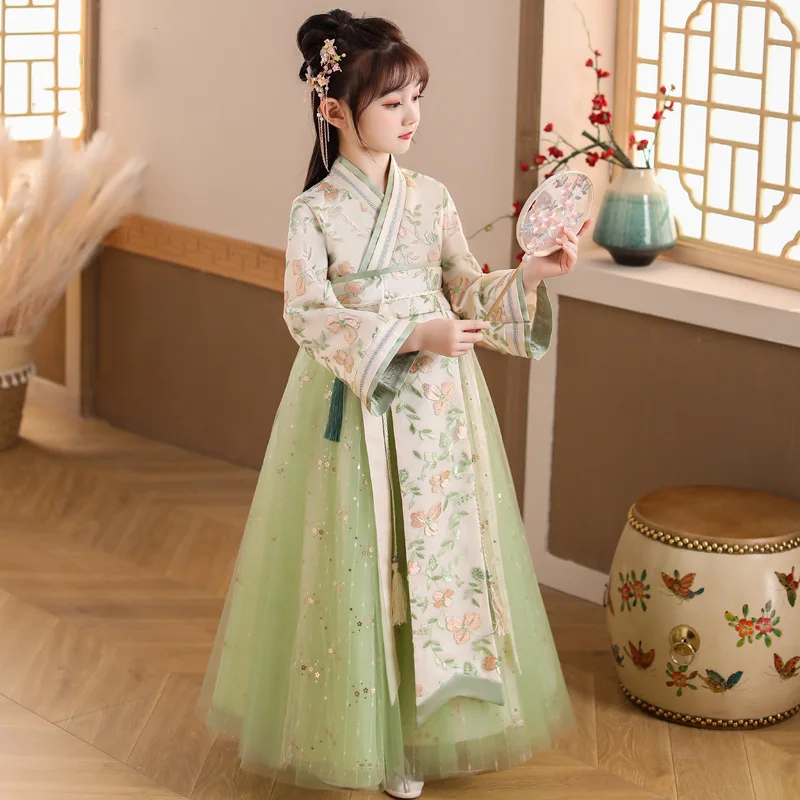 2023 New Girls Chinese Ancient Traditional Hanfu Dress Set Baby Kids Perform Costume Fairy Party Evening Brithday Hanfu Cosplay