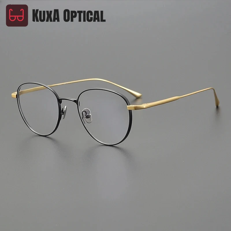 Gafas de diseño KUXA, gafas redondas Retro de titanio puro, montura ovalada Premium para hombres, miopía, presbicia, lentes de visión de lejos, gafas para mujeres
