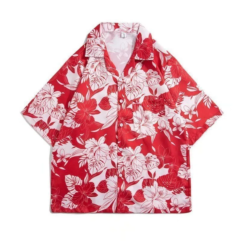 Hong Kong Style Retro Flower Shirt Short Sleeve Thai Hawaiian Style Design Sense Handsome Loose Shirt for Men and Women