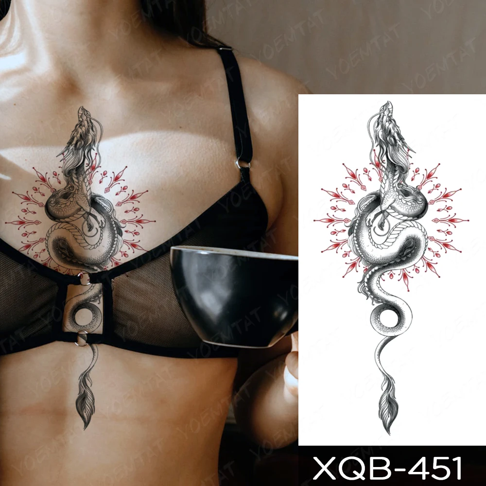 Tatuaje temporal impermeable Y2K Flying Dragon Snake Geisha flor Flash tatuaje mujeres hombres brazo manga cuerpo arte tatuajes falsos tatuajes en