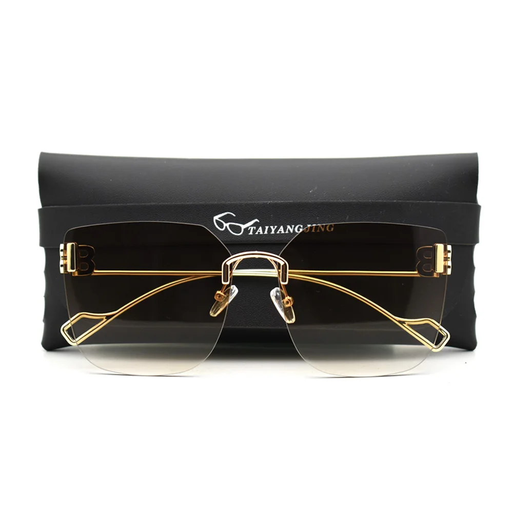

Luxury Designer Women's Rimless Square Sunglasses Fashion Oversized Gradient UV400 Retro Shades Ladies Square Sun Glasses
