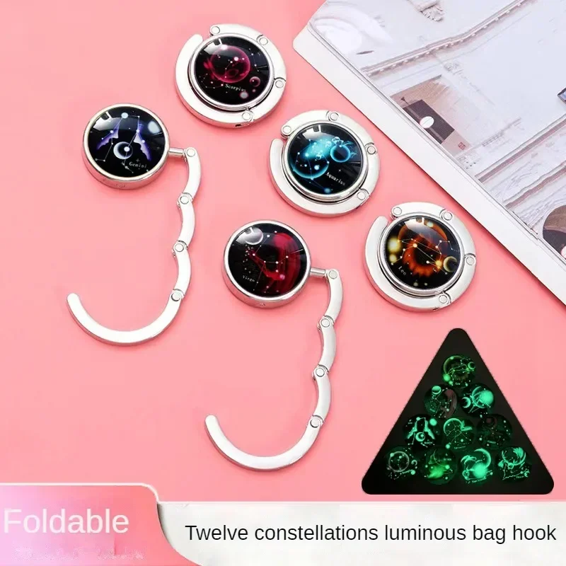 

Hook Student Schoolbag Hanger Folding Bag Luminous Twelve Constellations Hooks Table Edge Storage Hanger Fashion Bag Holder