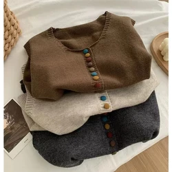 MEXZT Vintage Sweater Vest Women Harajuku Knitted Cardigan Waistcoat Fall Winter Korean Sleeveless Knitwear Chic Buttons Jumpers