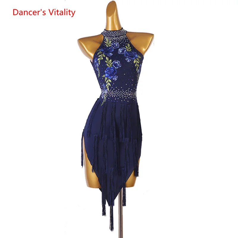 

Latin Dance Professional Clothes for Women Cusomzied Child Adult Sleeveless Senior Embroidery Latin Skirt Cahcha Rumba Outfit