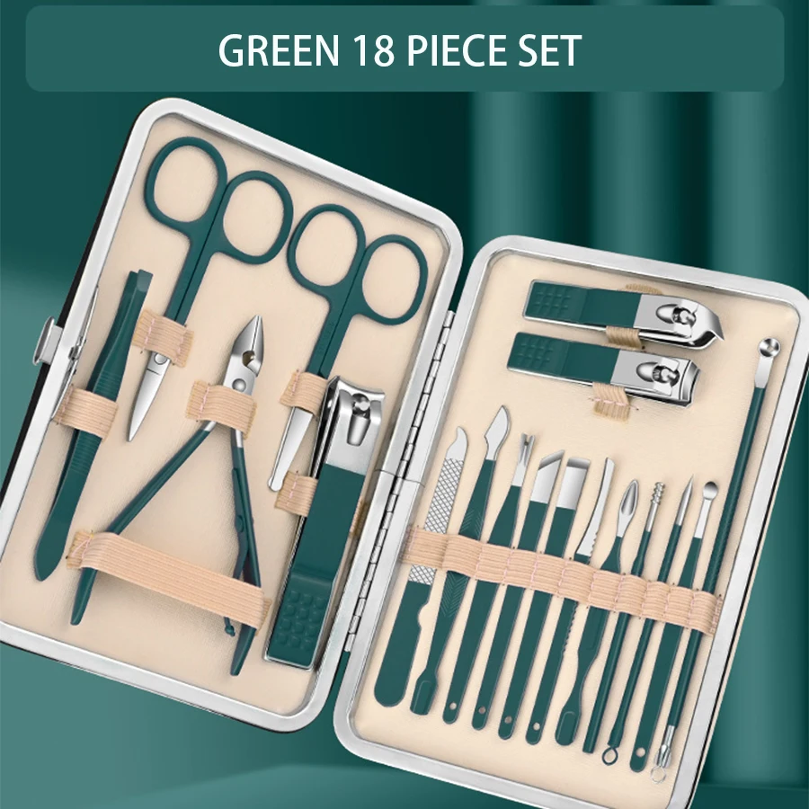 Professionelles Maniküre-Set, 7–18 Stück, Nagelknipser-Set aus Edelstahl, dicker und harter Nagelschneider für Damen und Herren, tragbares Set