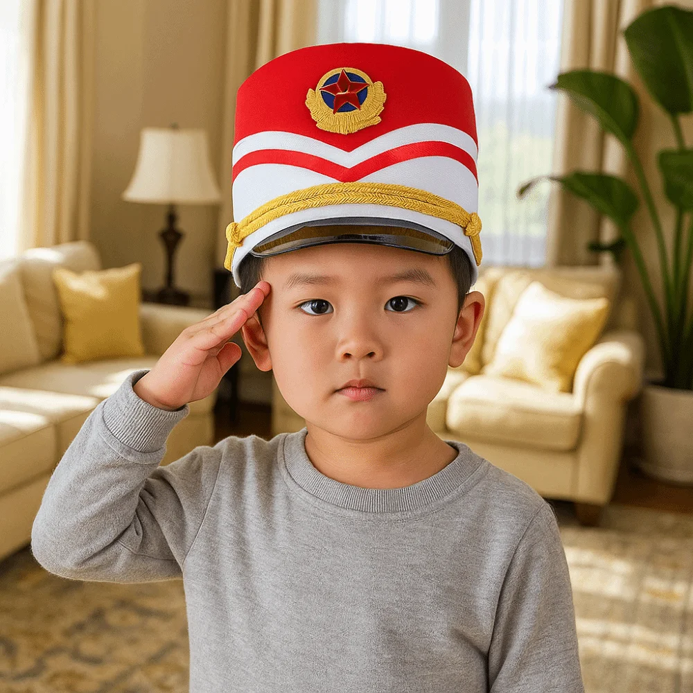 Cosplay Show Marching Band Hat Gold Trim Strips Skin-friendly Drum Major Master Hats Themed Party Photography Soldier Top Cap