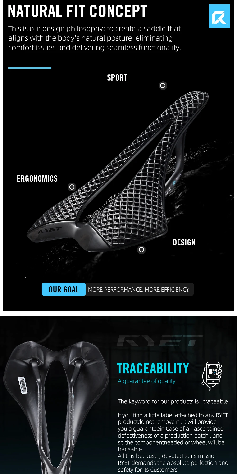2026 RYET Ultraleichter Carbon-Fahrradsattel VCM 243x147mm für Rennradfahren 3D-Gedruckter Radsitz Sitzkissen Fahrradteile – Detail 4