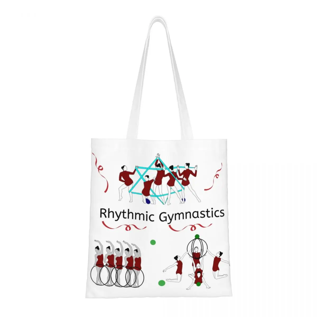 Custom Dance Rhythmic Gymnastics Shopping Canvas Bag Women Washable Grocery Shopper Tote Bags