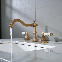 Vintage Retro Antique Brass Deck Mounted Dual Handles Widespread Bathroom 3 Holes Basin Faucet Mixer Water Taps man072