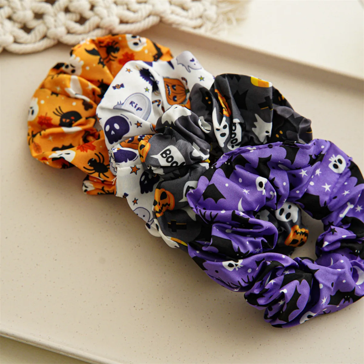 4pcs Hair Tie Elastic Large Scrunchie Halloween Hair Rope Ponytail Holder Hair Accessories For daily uses Women