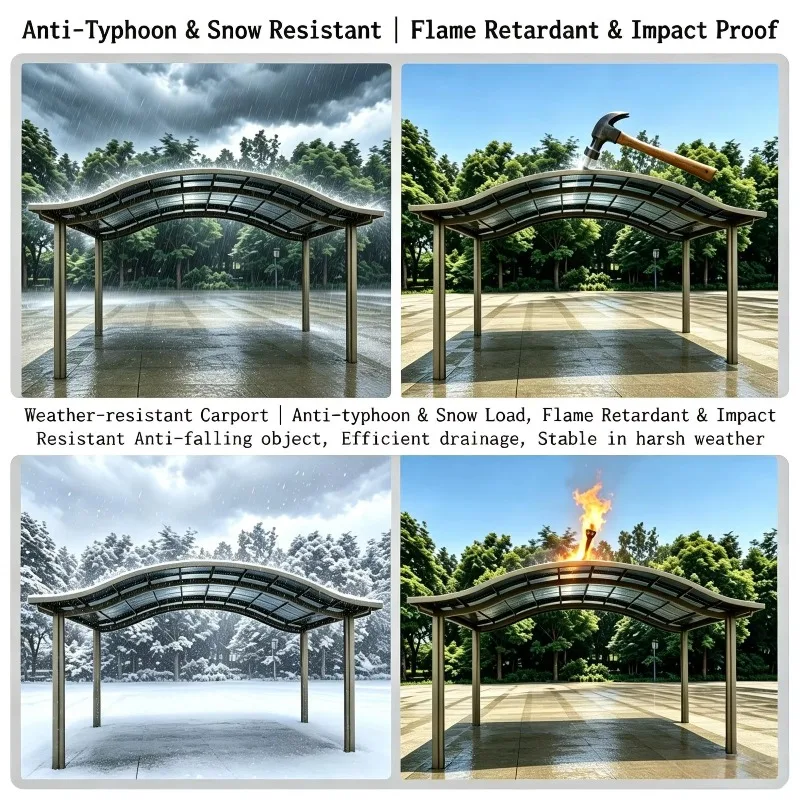 Customized Modern Vehicle Carport Sturdy Aluminum Frame Polycarbonate Roof Sustainable Rainproof Sunshade For Easy Parking