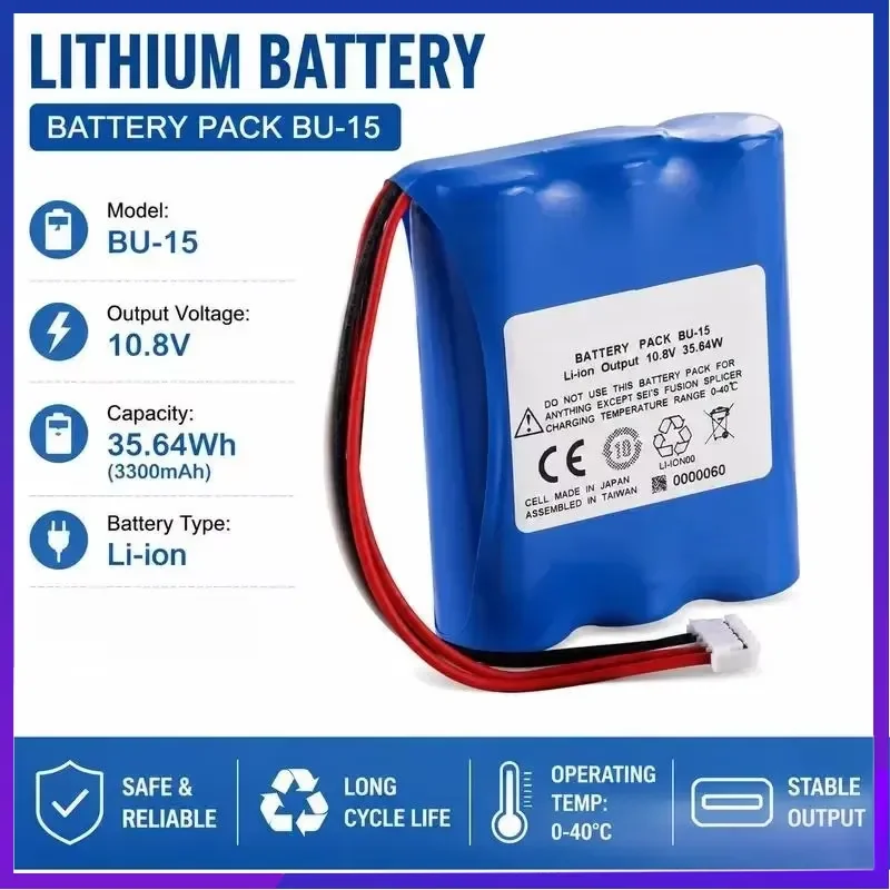 New 10.8V 3300mAh BU‑15 Rechargeable Lithium Ion Battery Pack 10.8V For Sumitomo T‑400S Fusion Splicer Replacement Battery