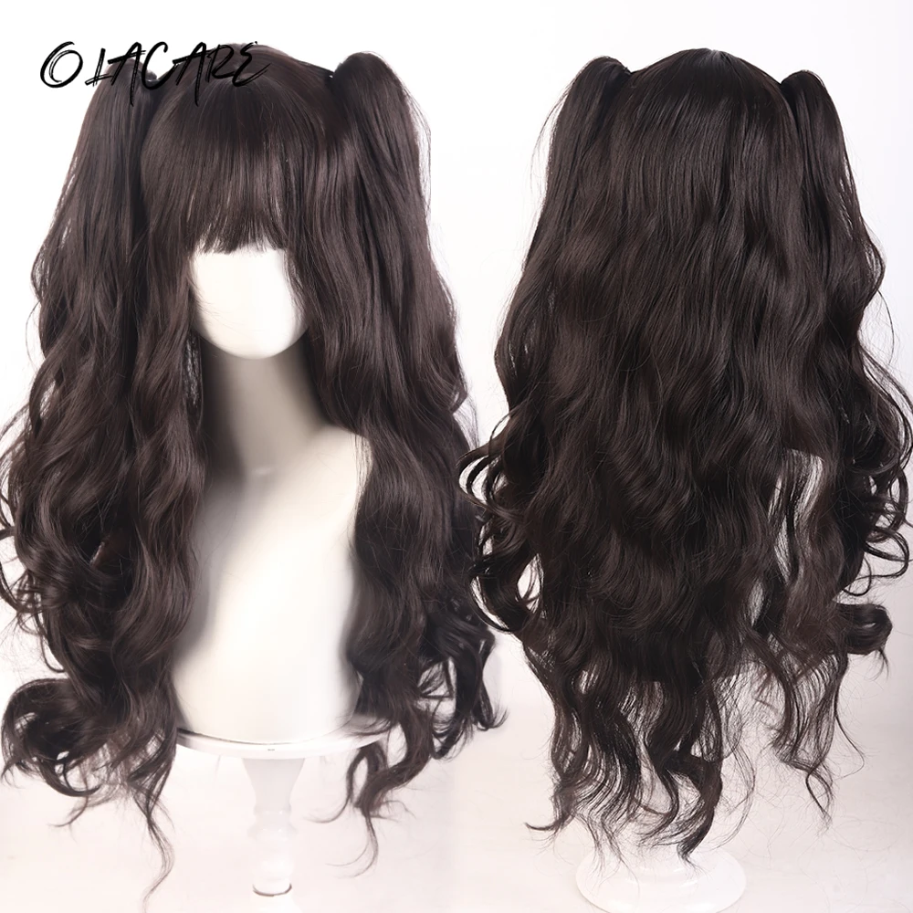 OLACARE Natural Blonde Brown Black Long Wavy Synthetic Hair Wigs with Bangs Women Body Wave Afro Female Wigs Cosplay Daily Hair
