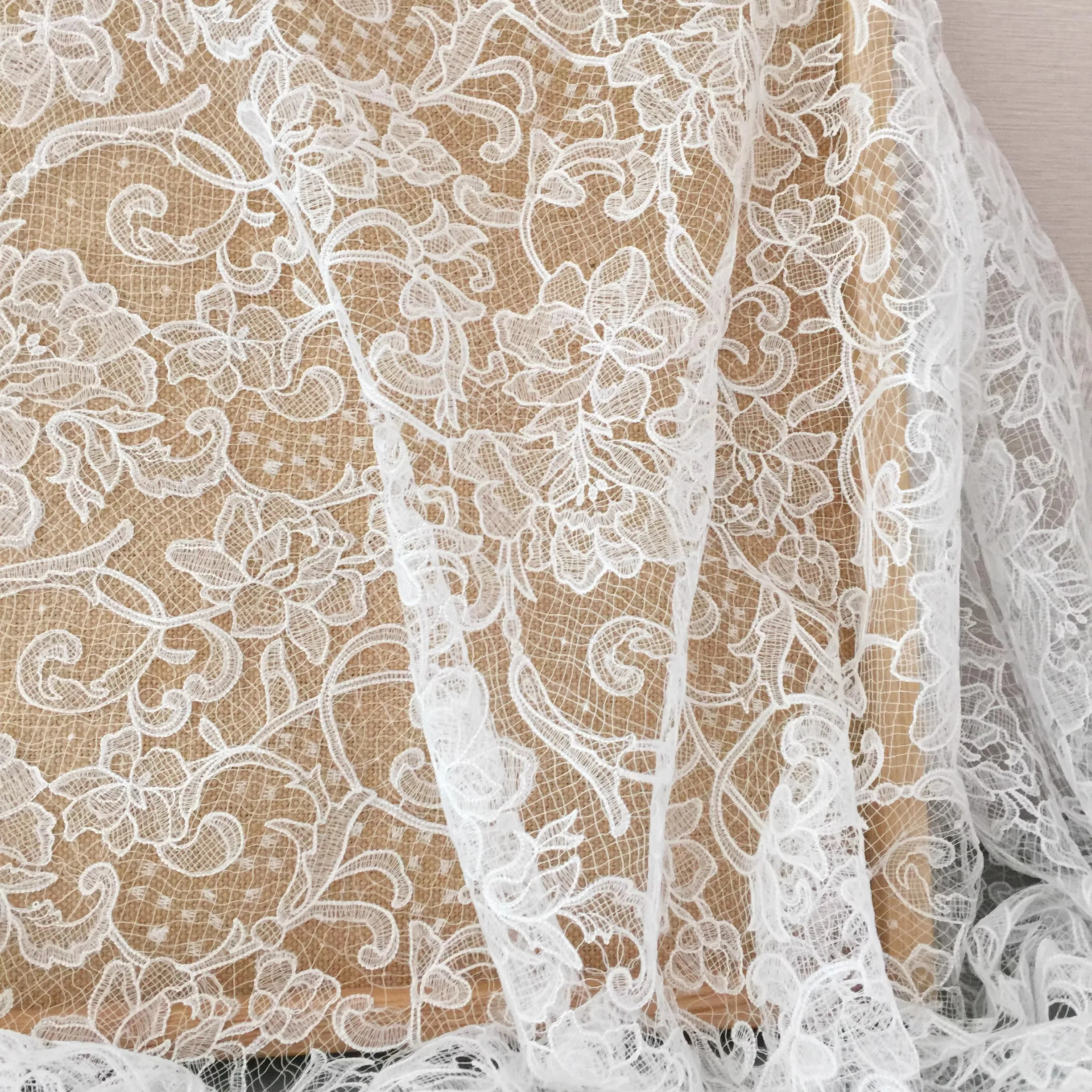 NEW Hollow Lace Fabric Off White Wedding Veil Bridal Gowns Dresses Sewing Lace Material Designer Fabric By the yard