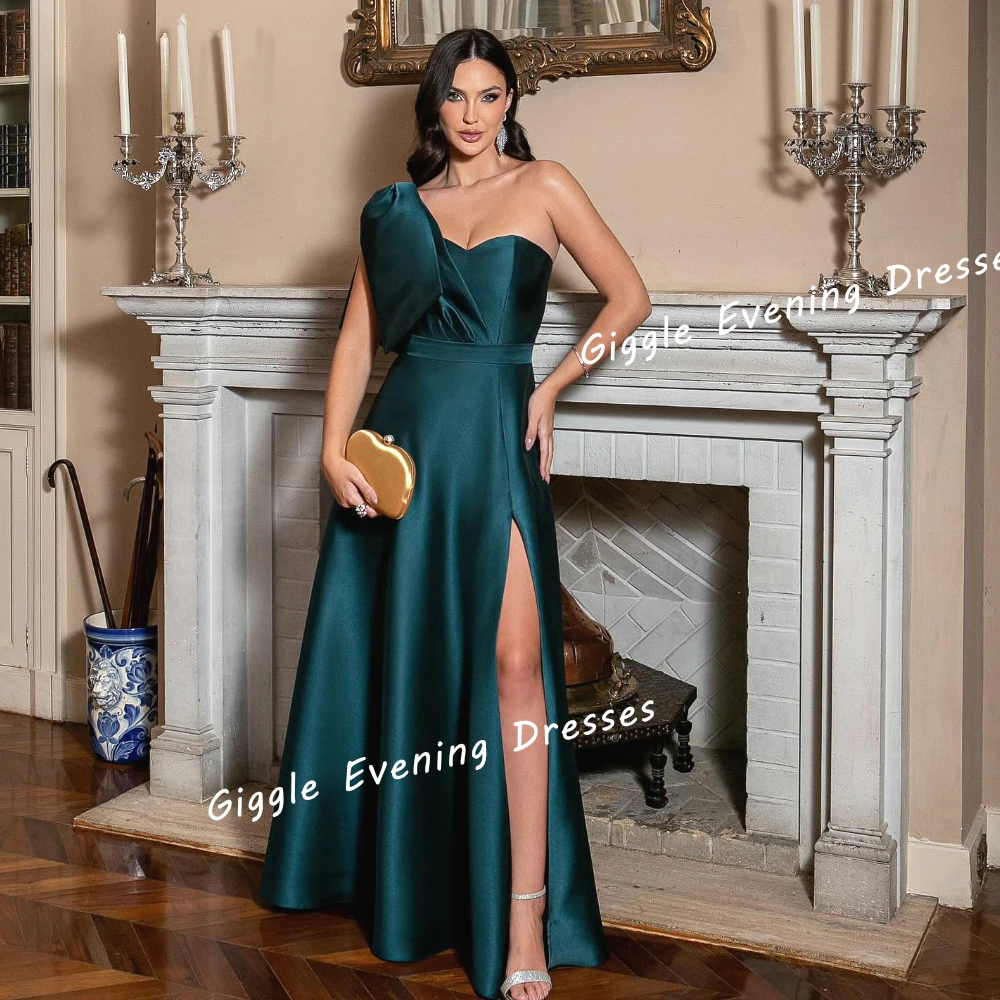 Giggle Satin One-Shoulder A-Line Elegance Prom Gown Saudi Arab Summer Slit Floor-Length Evening Party Dresses for Women 2024