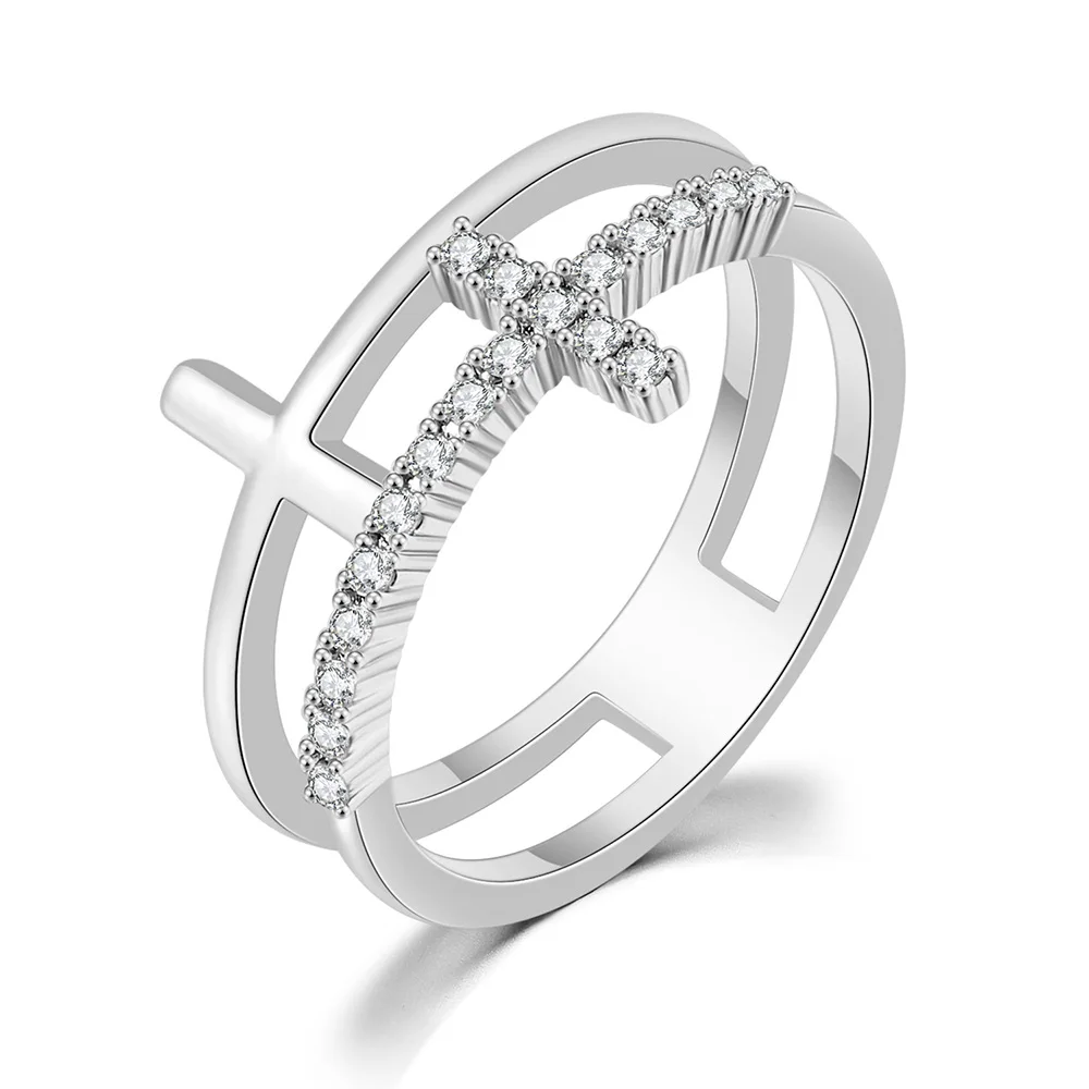 Korean Fashion Kreuz Kristall Ringe Für Frauen Persönlichkeit Micro Pflastern CZ Dünne Ring Finger Schmuck Täglichen Zubehör Heiße Geschenk R715