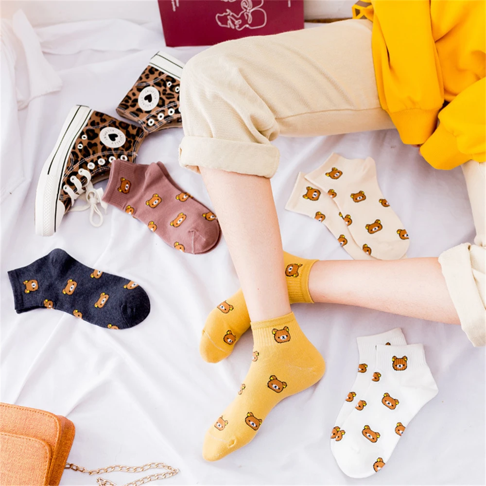 New Cute Girls' Cartoon Bear Face Lovely Animal Breathable Soft Short Ankle Socks Women's Fashion Summer Dropship