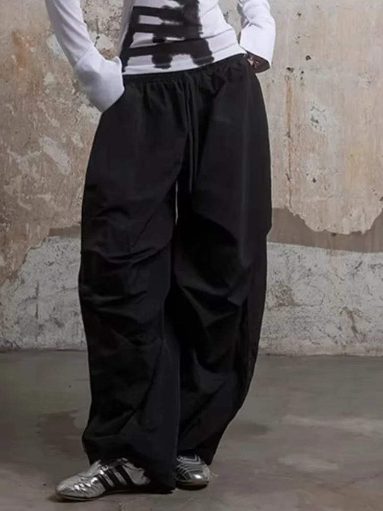 Whatiwear ارتفاع الخصر الرباط السراويل البضائع امرأة عارضة الأزياء Ruched تصميم الشارع تنوعا نمط قيعان كلاسيكية بسيطة #1