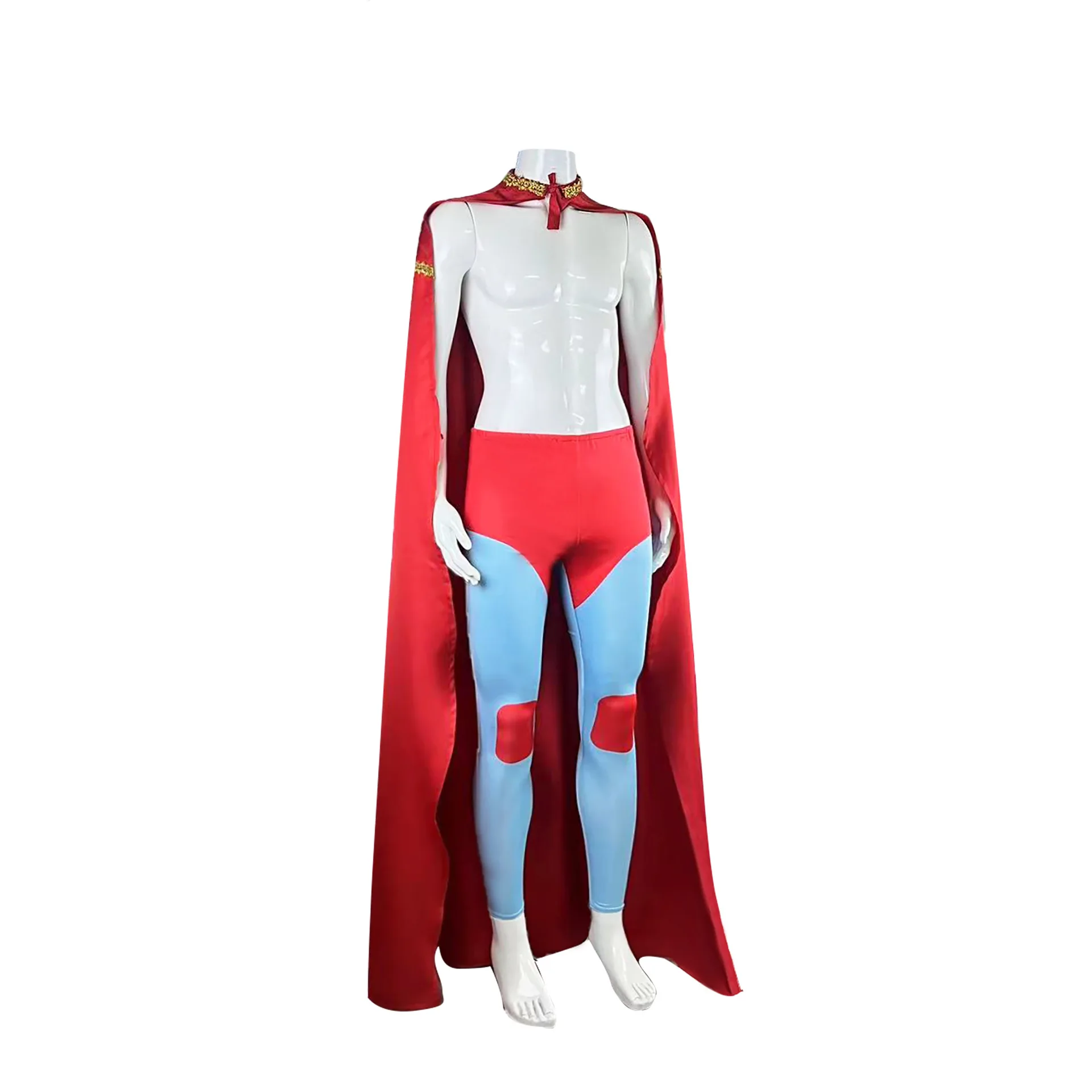Halloween-Cosplay-Kostüm, mexikanisches Wrestling, rote und blaue, eng anliegende Hose, Handschal, Umhang, Cosplay, Bühnenkostüme
