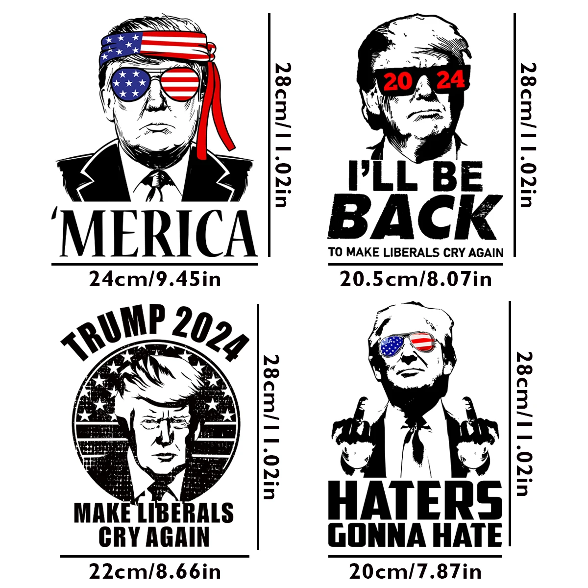 4sheets American Trump, Patriotic Heat Transfer Sticker, DIY USA Flag Iron-On Decals For Clothes, T-Shirt Making, Hat Decorating