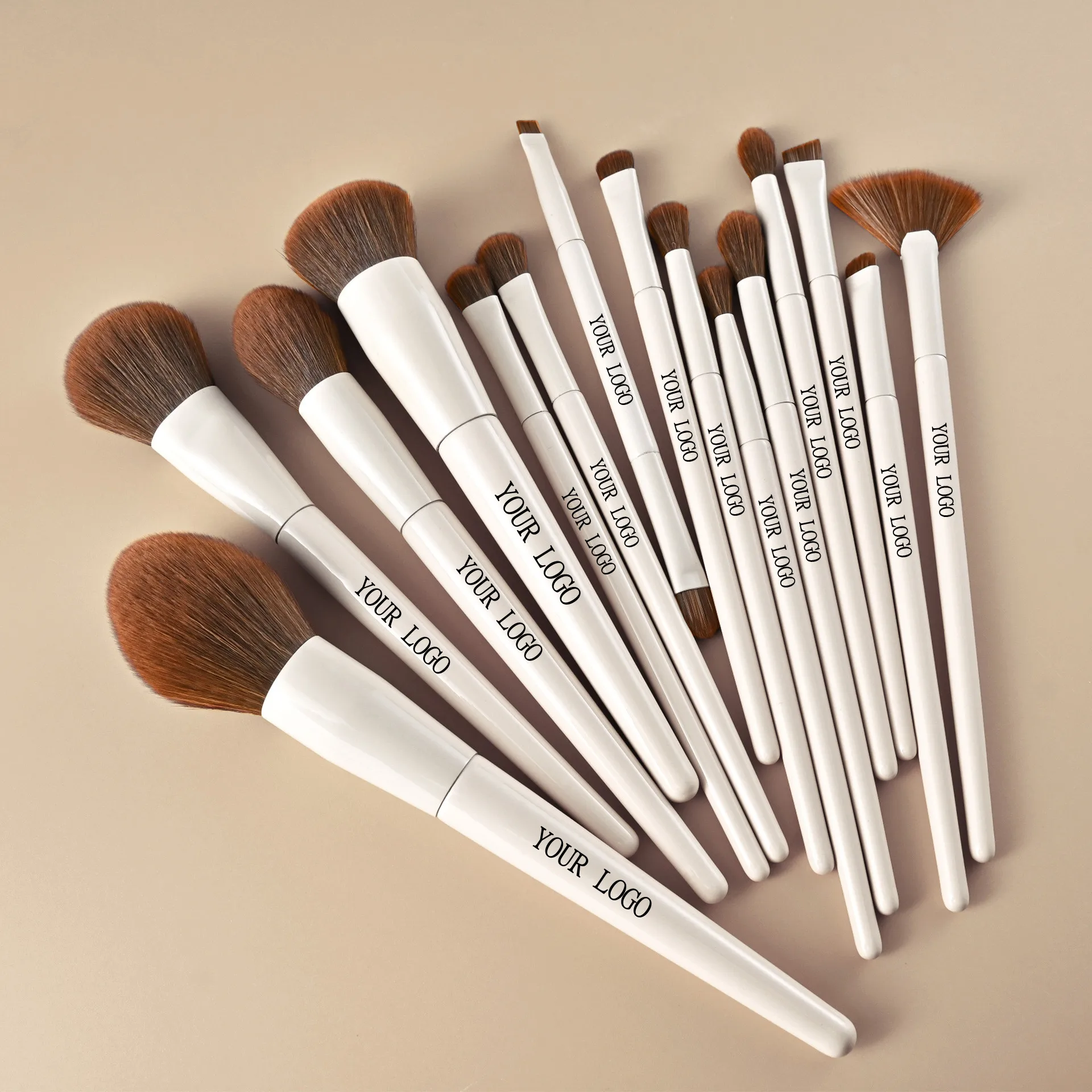 15pcs Makeup Brushes Custom Logo White Color Brown Hair Makeup  Brush Set Private Label Pro Beauty Tools Wholesale 5set/lot