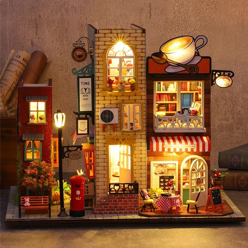 

Coffee Villa Doll House Book Nook DIY Wooden Dollhouse Miniature Building Kit With Furniture Toys for Friends Birthday Gifts