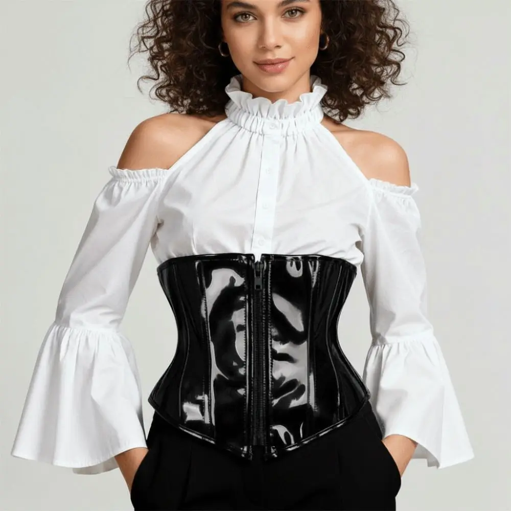 

Sexy Black PVC Leather Gothic Corset Top Underbust Vintage Waist Trainer Wide Elastic Plus Size Steampunk Corsetto Women Fashion