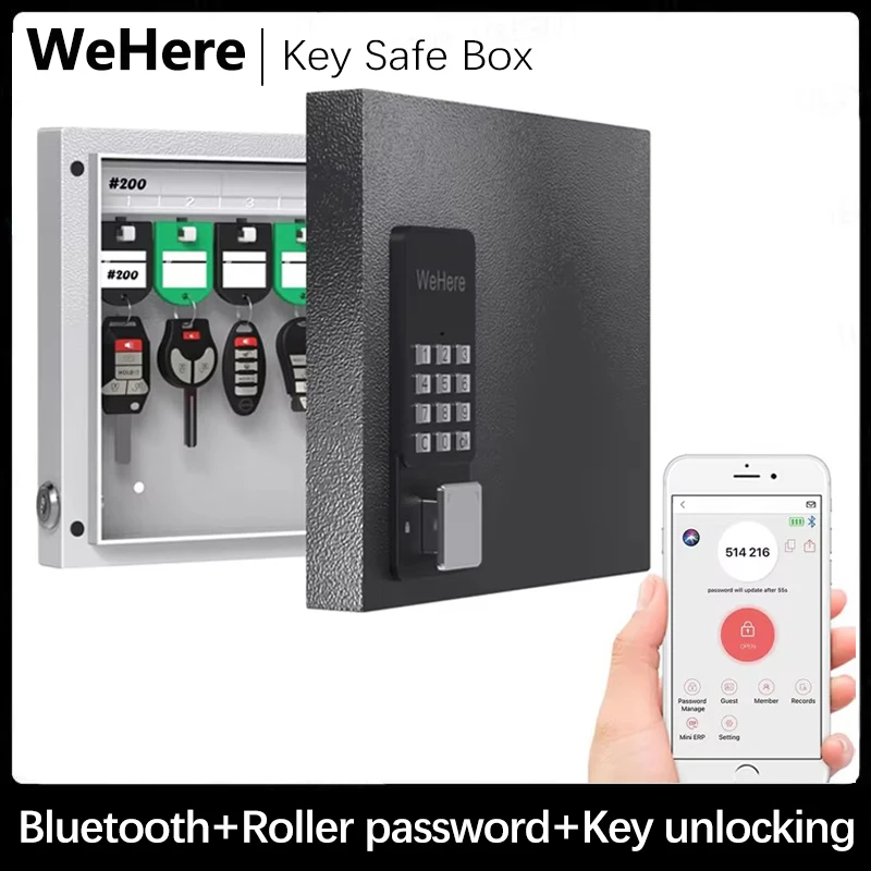 16 Key Safe Box, Smart Wall Mount Key Cabinet with Key Tags, OTP/APP/Fixed Code Unlock, Security Storage Key Holder, Key Managem