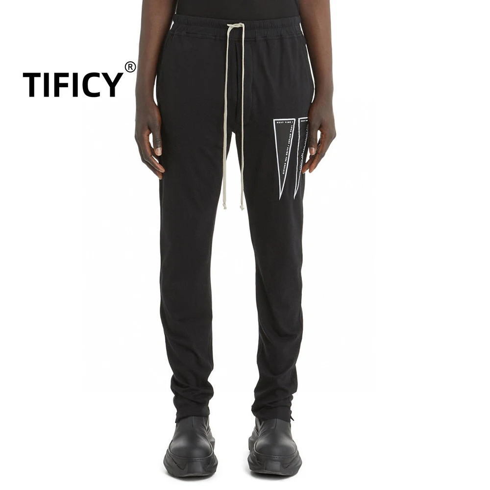 

Dark Ro High Street Cotton Pants Elastic Waist Men's Triangle Fabric RO Black Gray Straight Tube Casual Pants Loose Fit