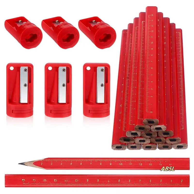 40 قطعة أقلام نجار مع 6 براية أقلام رصاص 7 بوصة أقلام رصاص مسطحة مثمنة صلبة سوداء لأعمال النجارة