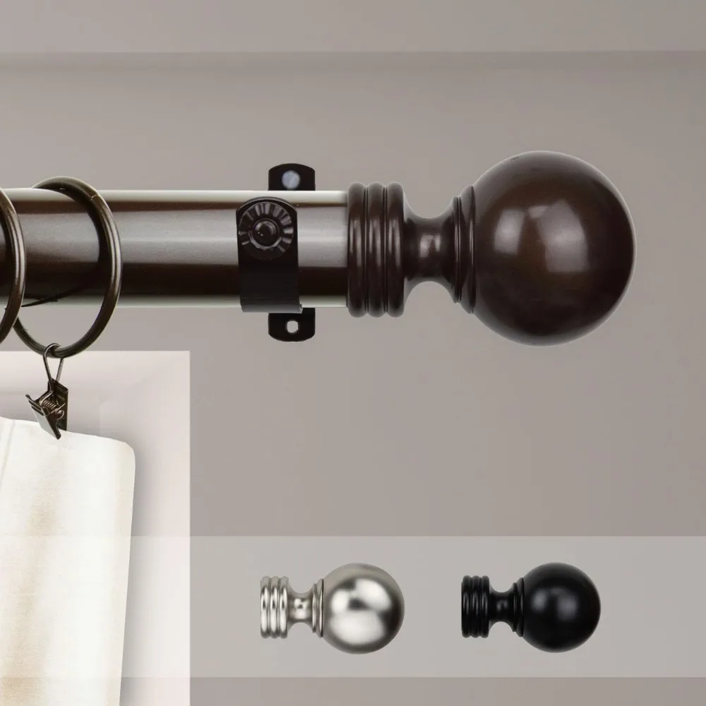 مجموعة قضيب ستارة كروية مقاس 1.5 بوصة من الكاكاو لنوافذ 28 إلى 48 بوصة مع كلمة مفاتيح ذات ذيل طويل #2