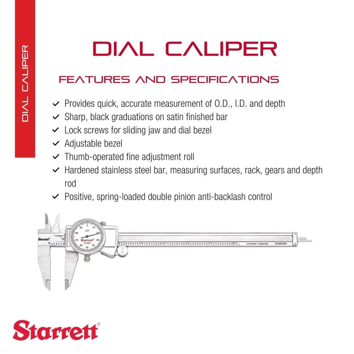 Dial Caliper with Adjustable Bezel and Fitted Case - White Face, 0-8