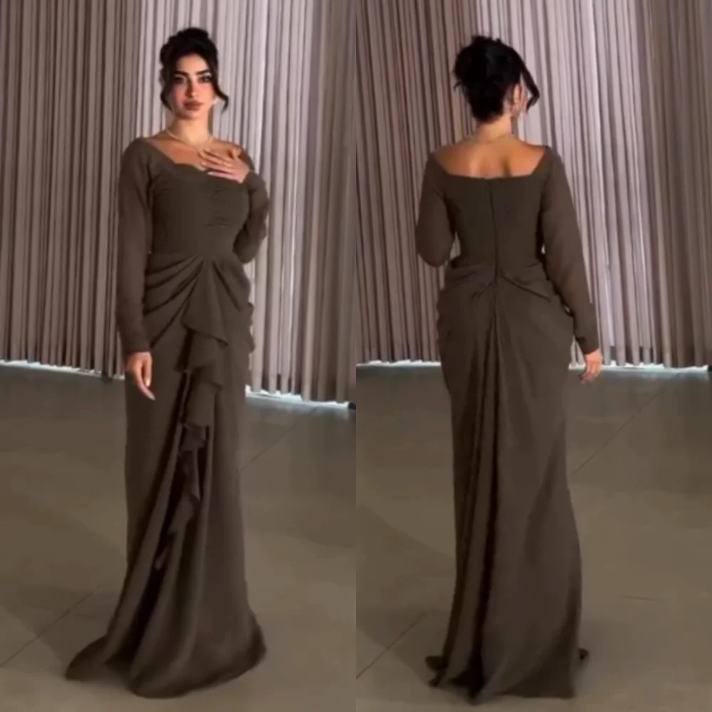 

Customized Jersey Pleat Ruffle Off-the-shoulder Long Dresses Bespoke Occasion Retro Woman Elegant Party Wedding Guest Classic