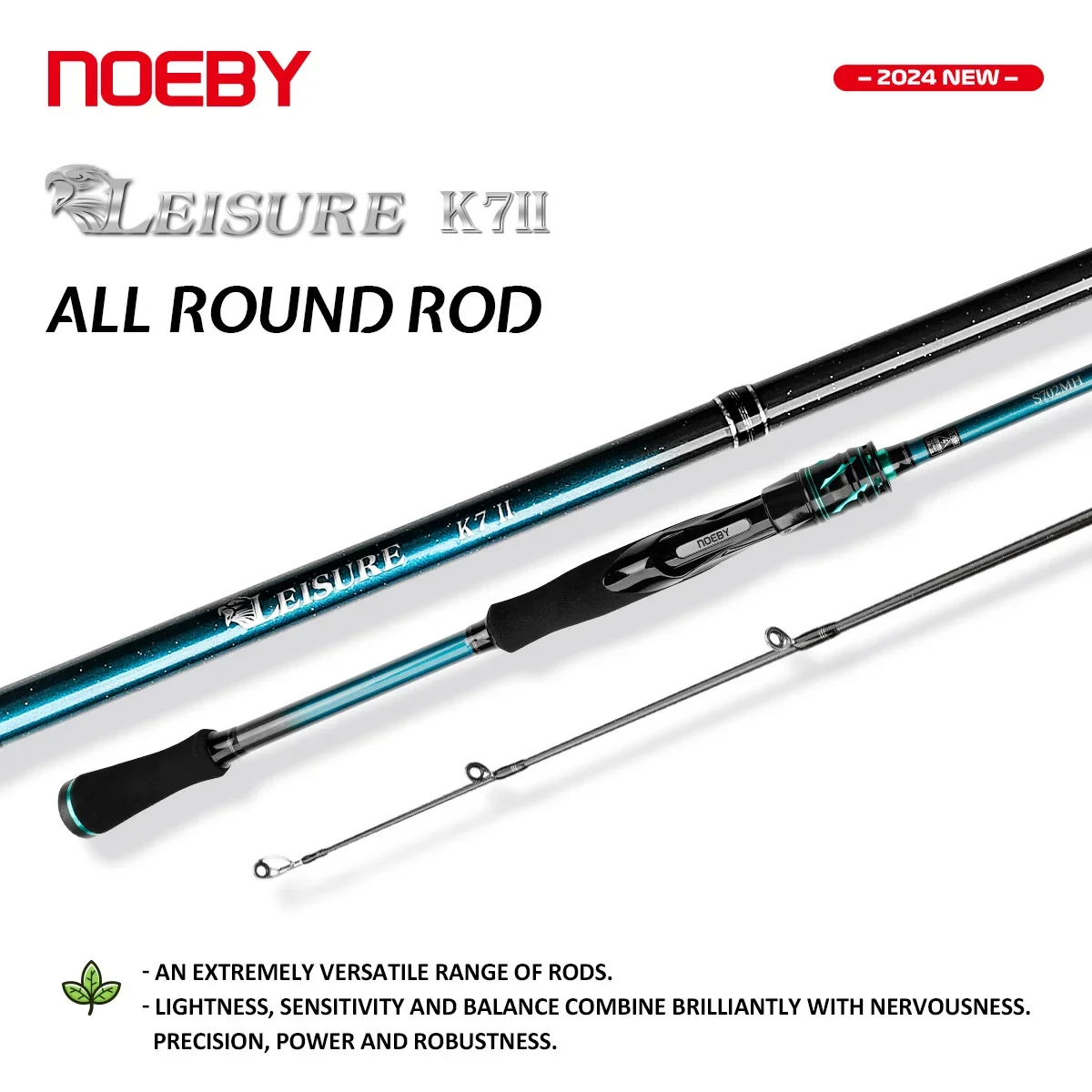 NOEBY LEISURE K7 II Lure Fishing Rod  2.13m 2 Section Carbon Spinning Baitcasting Travel Lure Rod 7-28g 10-40g M/MH