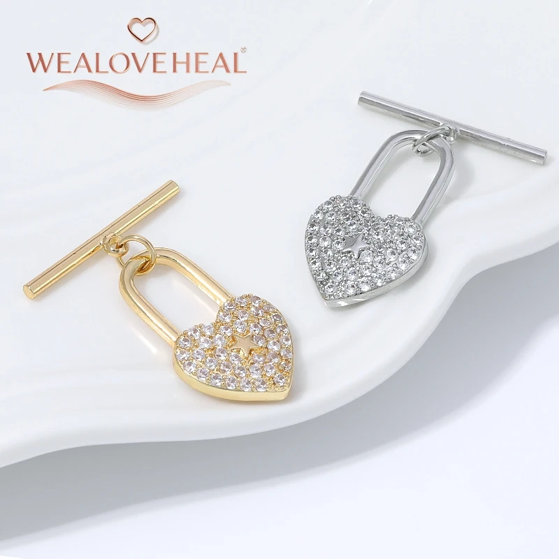 18K vergoldeter Messing-Herz-OT-Knebelverschluss mit Mikro-Pavé-Zirkonia für DIY-Armband- und Halsketten-Schmuckherstellung Zubehör – Detail 18